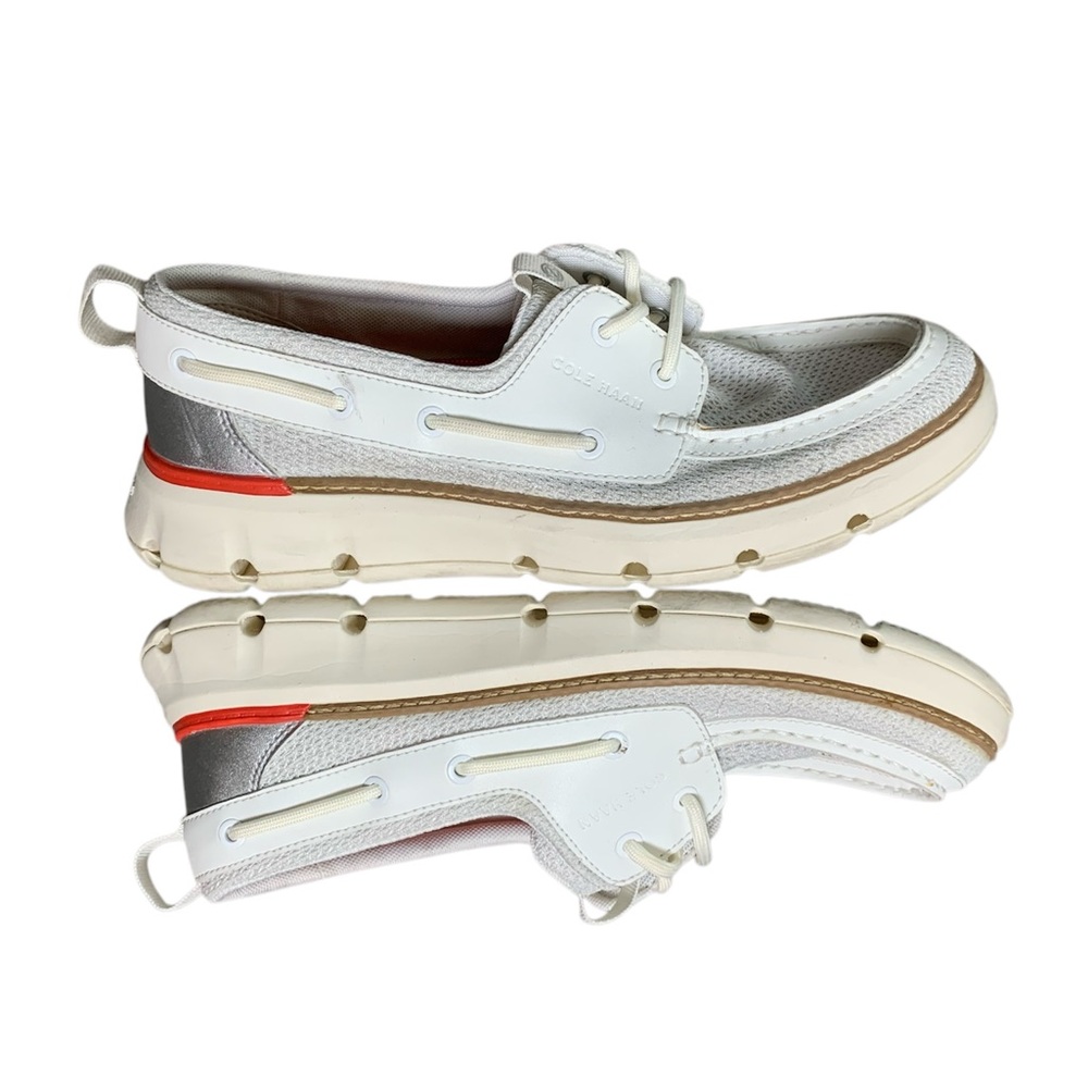 Cole Haan Zerogrand Women White Silver Red Mesh Leather Boat Shoes W8.5 D